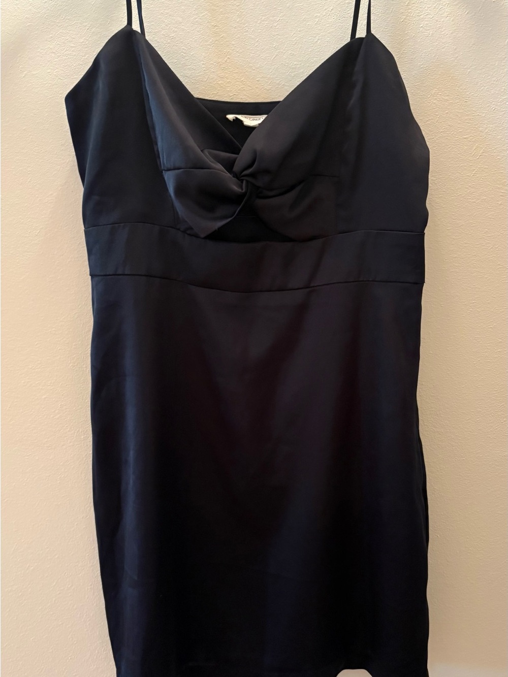 Cotton Candy Black Satin Twist-Front Mini Dress